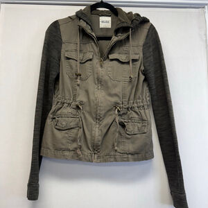 Women's Mudd Olive Green & Charcoal Grey Hooded Utility Jacket S